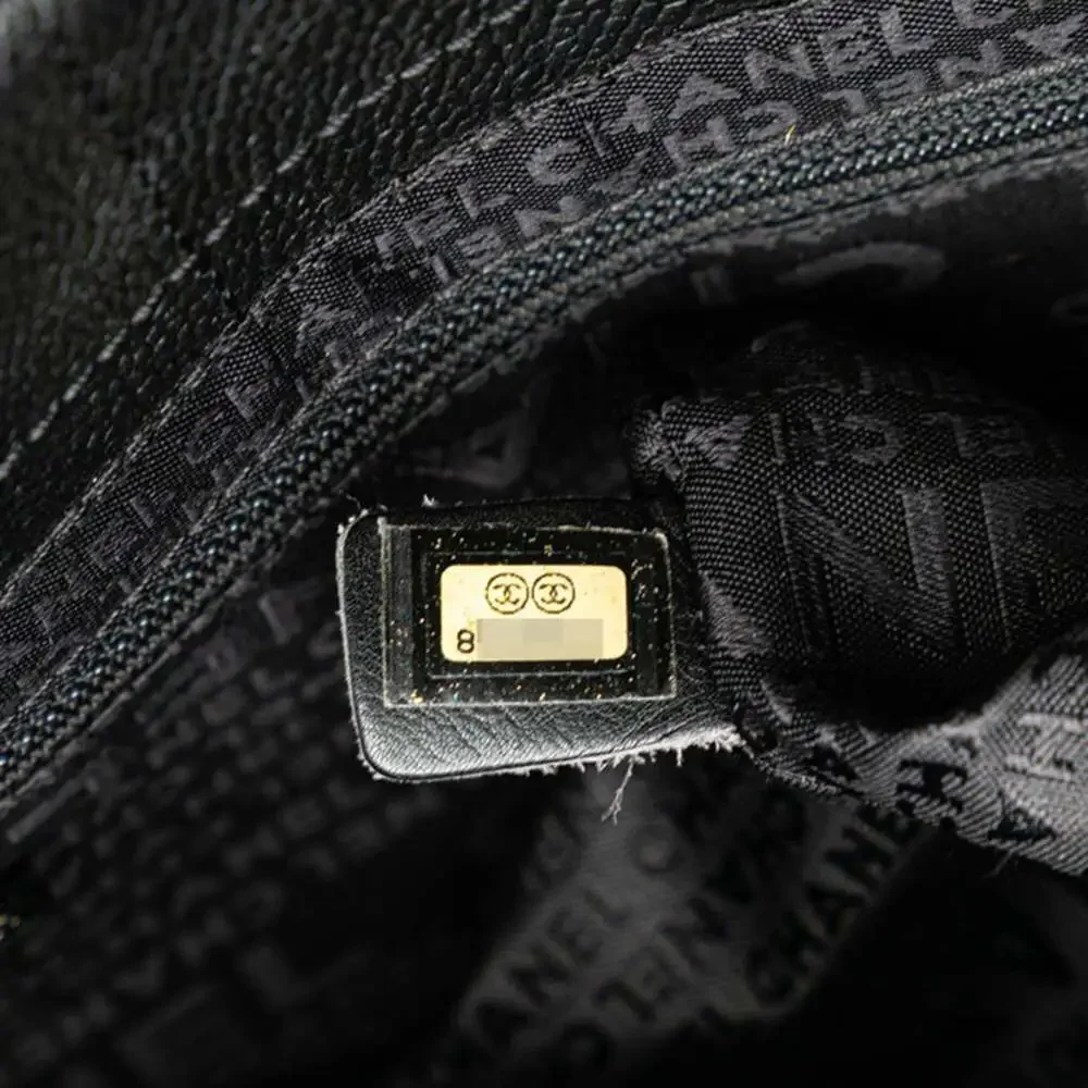 CHANEL Black Caviar Leather Logo Tote Bag